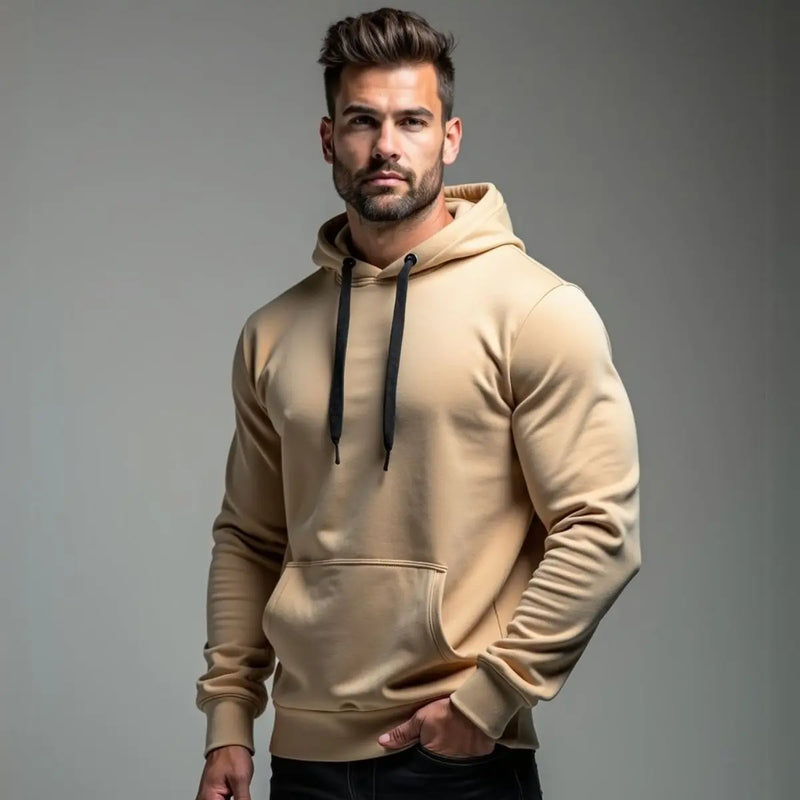Blusa reta de algodão com capuz canguru, flanelada, bolso frontal