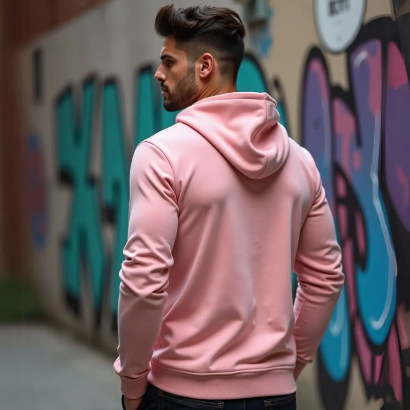 Blusa reta de algodão com capuz canguru, flanelada, bolso frontal