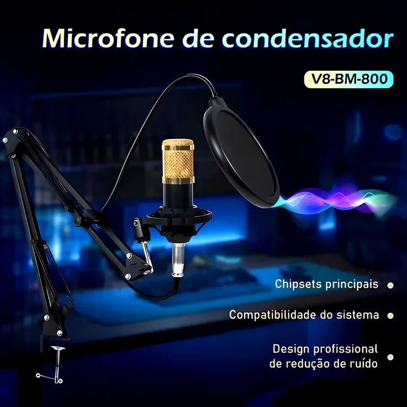 Kit Completo Interface Mesa V8 + Microfone Bm800 Com Braço Articulado