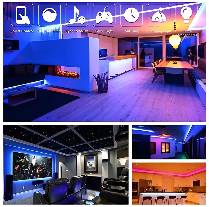 Fita LED RGB de 5 m com fonte e controle de dupla face