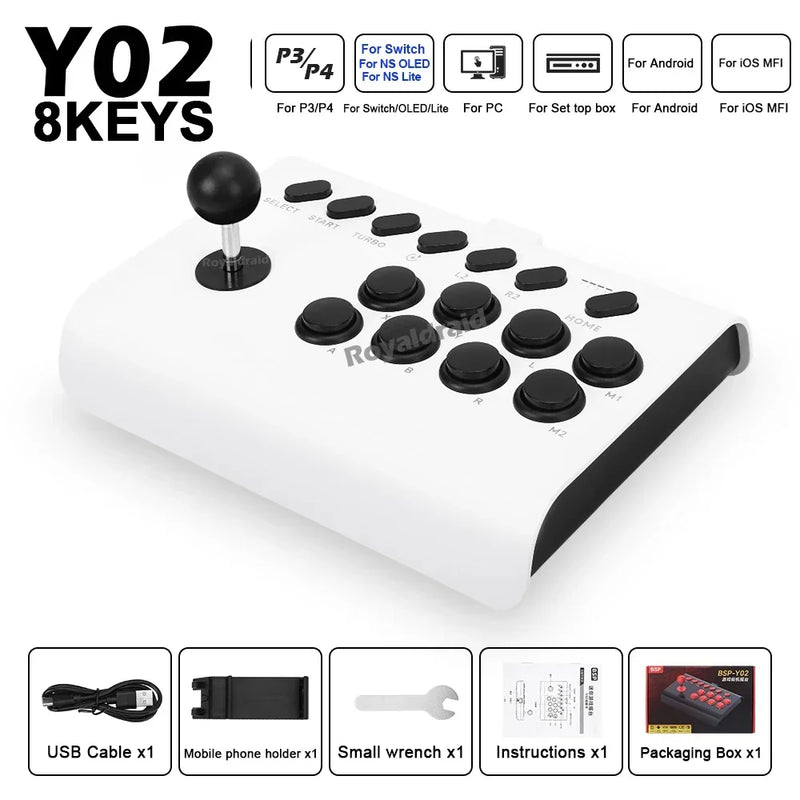 Controle de arcade Y02 para PS4/PS3/Xbox One/Switch OLED/Android/iOS