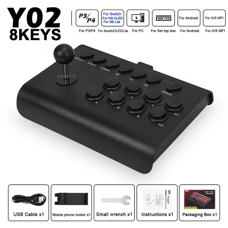 Controle de arcade Y02 para PS4/PS3/Xbox One/Switch OLED/Android/iOS