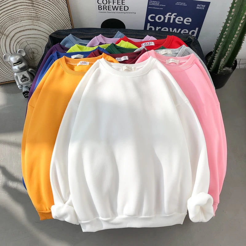 Moletom feminino liso com capuz, moda outono inverno