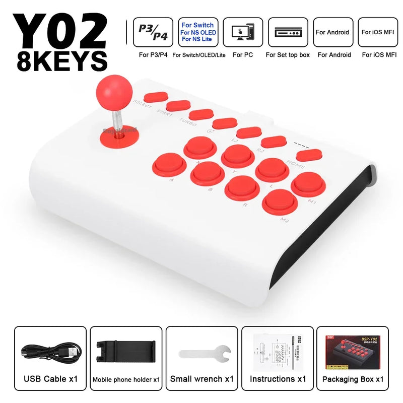 Controle de arcade Y02 para PS4/PS3/Xbox One/Switch OLED/Android/iOS