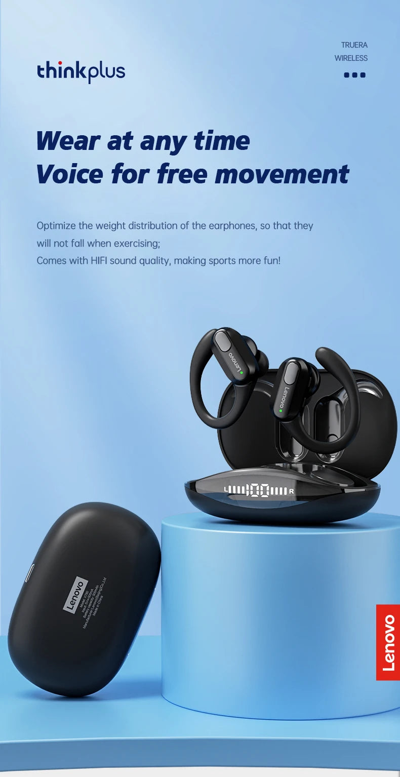 Fones de ouvido esportivos sem fio Lenovo XT80 originais com microfone